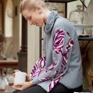 Cabi Eden Gray Floral Bell Sleeve Turtleneck Sweater Small